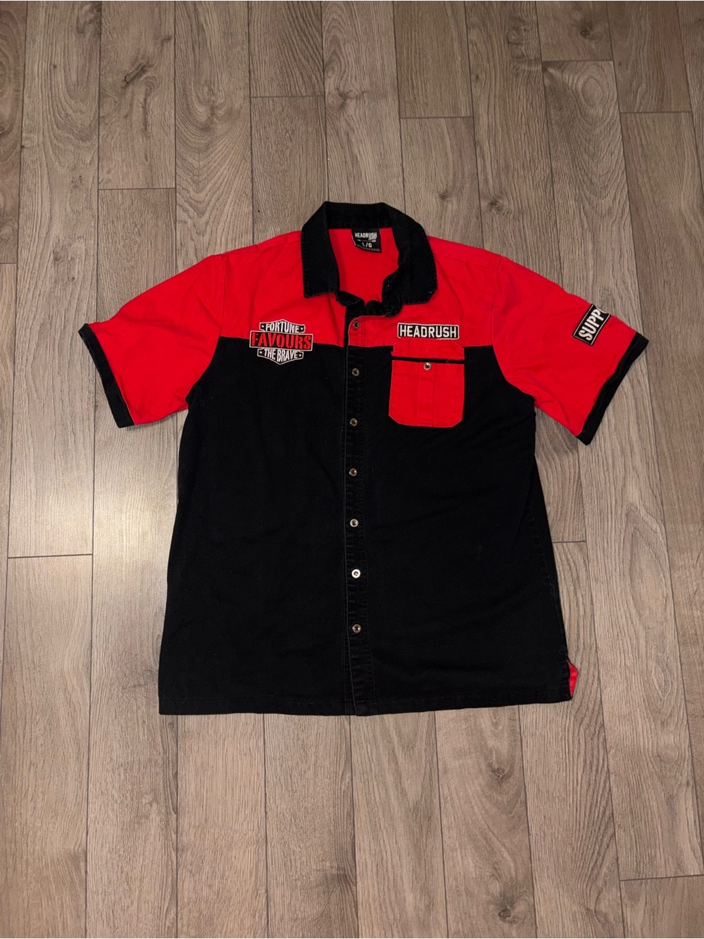 Headrush Two-Tone Short-Sleeve Button Shirt - Red/Black